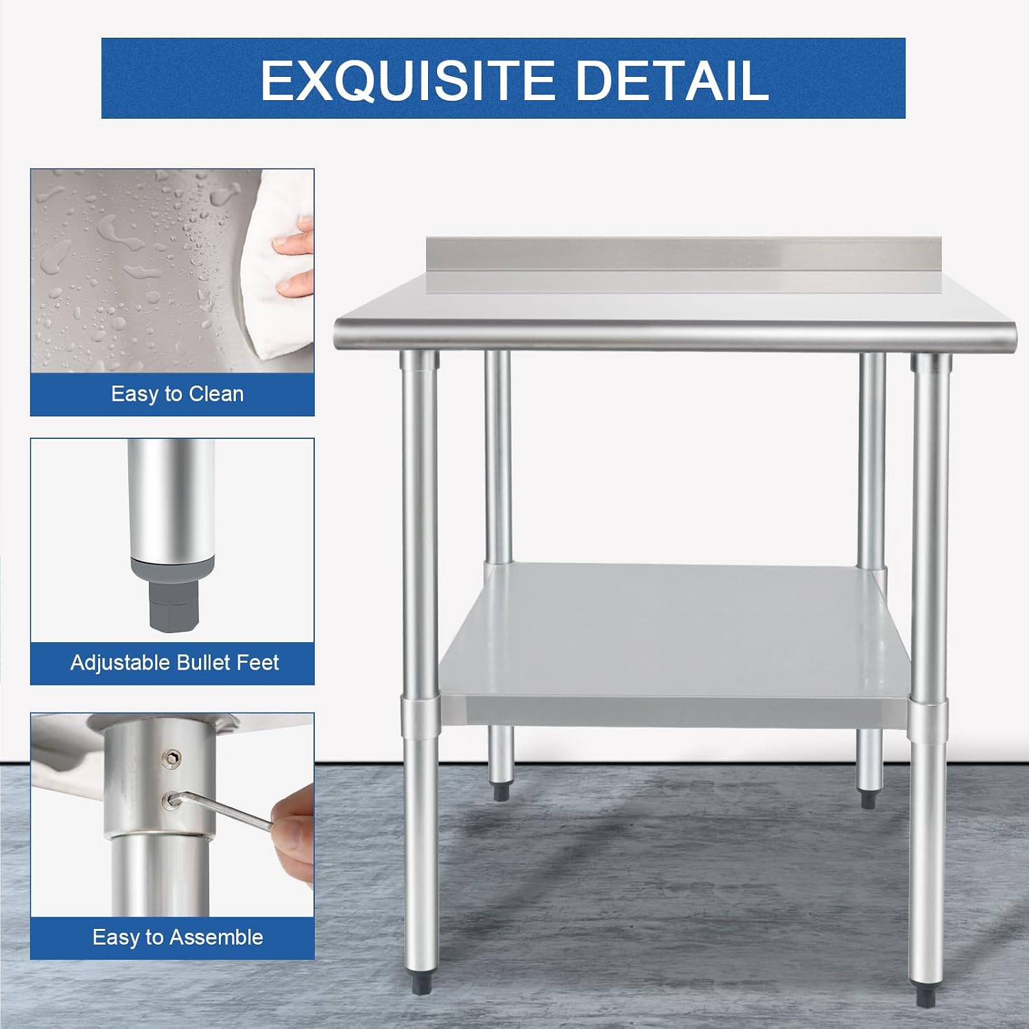 HARDURA Stainless Steel Table Prep Work Table 30 x 36 Inches NSF Heavy Duty Commercial with Undershelf and Backsplash for Food Prep