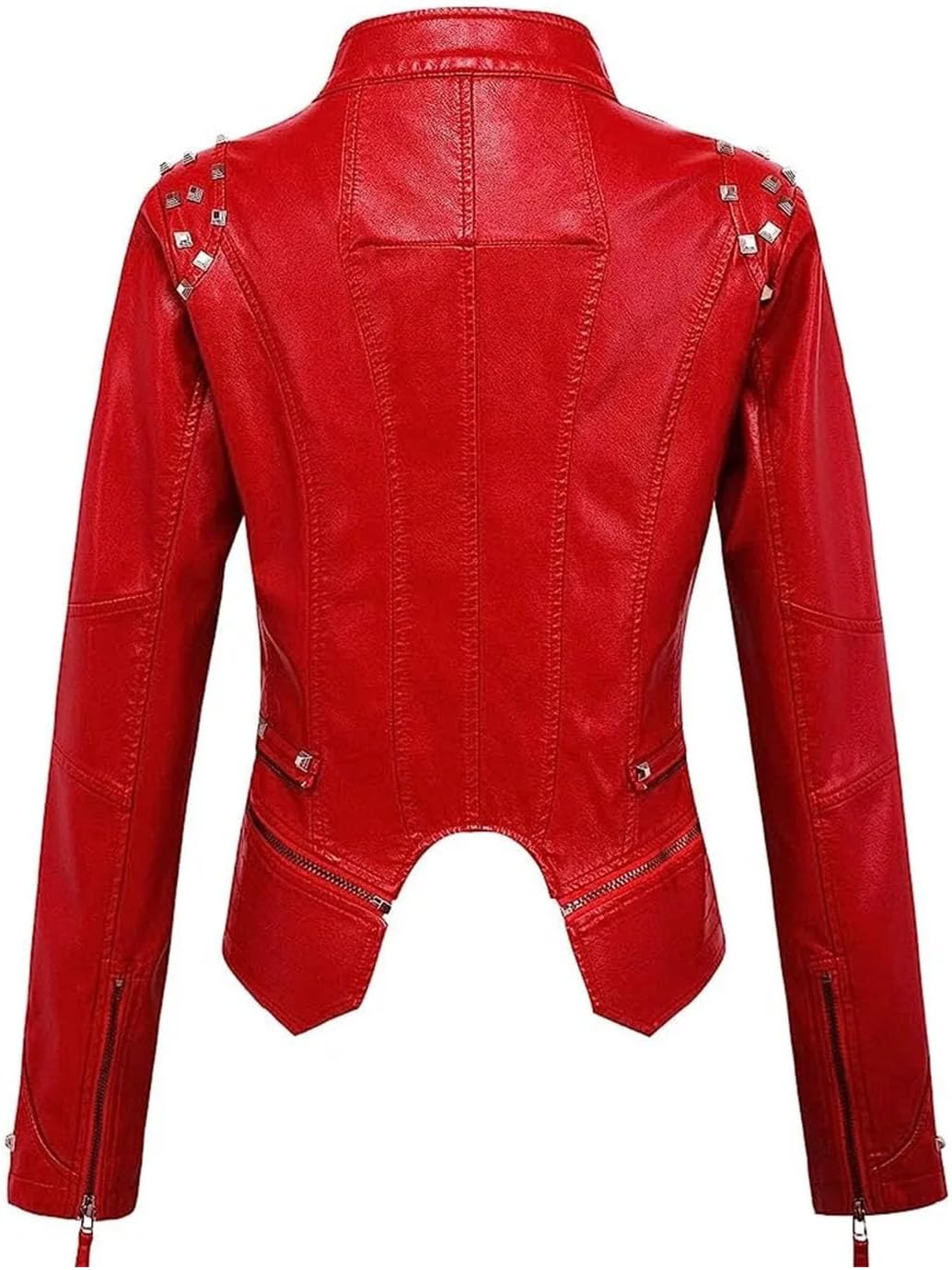 Women's Washed PU Leather Jacket With Lapel Rivets And Fitted Waist For Casual Autumn Fashion