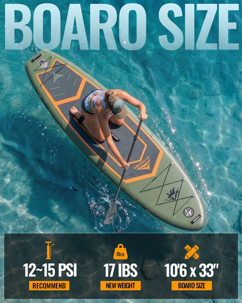 10'6''x33''Inflatable Stand Up Paddle Board, 400lbs Extra Wide Stand Up Paddleboard with Kayak Seat, Anti-Slip EVA Deck Premium SUP Accessories Kit, Non-Slip Stable Deck Boat