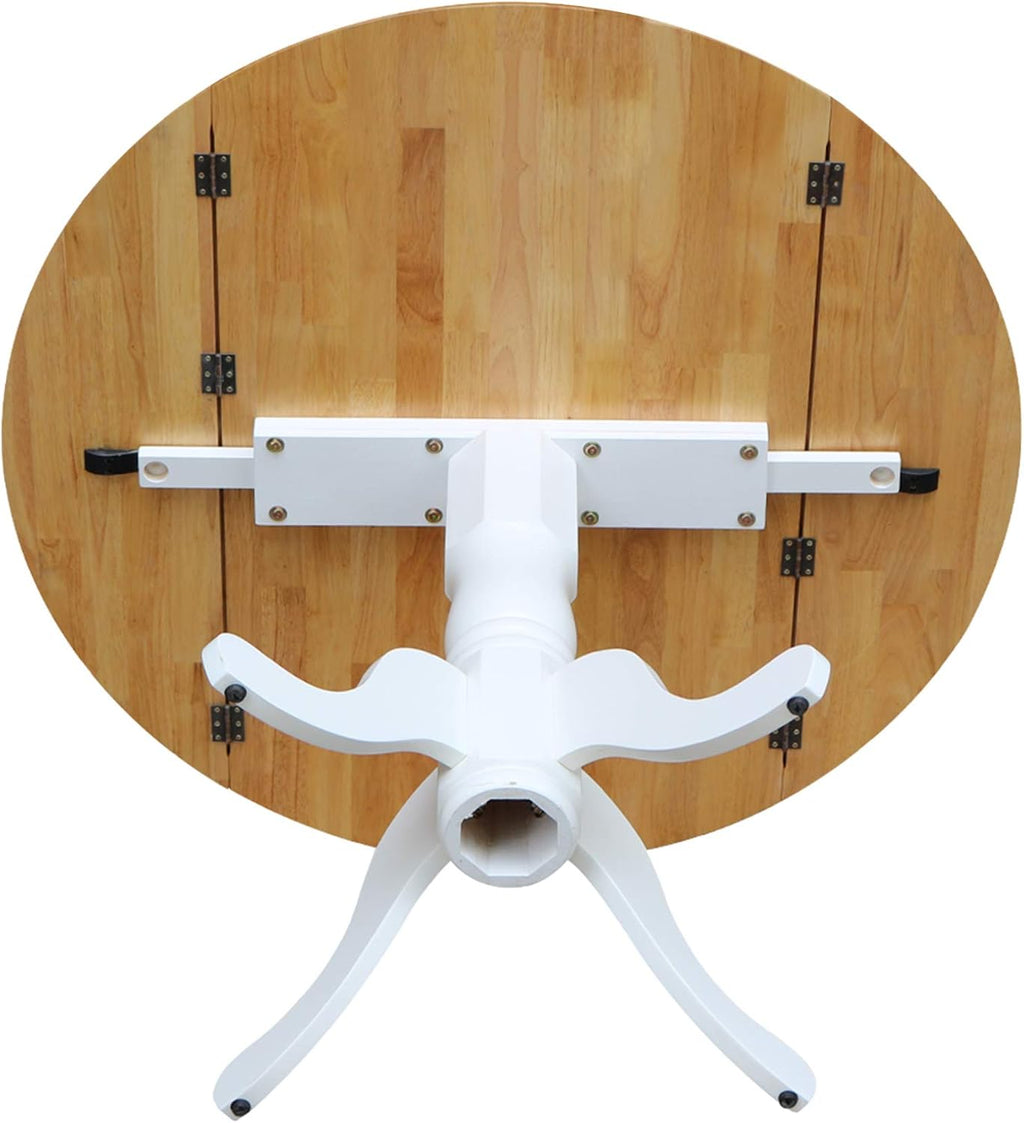 42' Round Dual Drop Leaf Pedestal Dining Table, Solid Wood, Easy Assembly, 20mm Top Thickness, Kitchen/Dining Room, Includes Two 9' Drop Leaves, Durable Parawood Construction, Unfinished