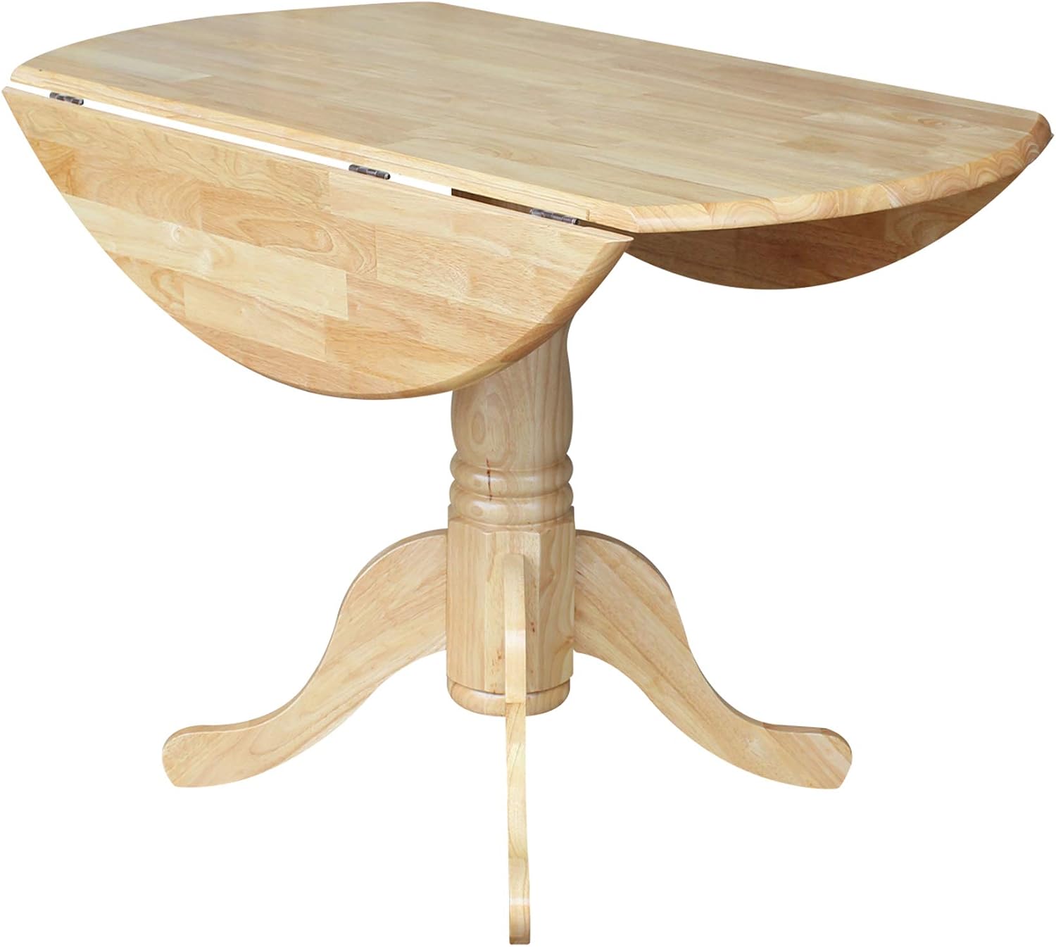 IC International Concepts, 42' Round Dual Drop Leaf Pedestal Dining Table, Solid Real Wood, Sturdy Parawood, Natural
