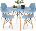Best Choice Products 5-Piece Dining Set, Compact Mid-Century Modern Table & Chair Set for Home, Apartment w/ 4 Chairs, Plastic Seats, Wooden Legs, Metal Frame - Blue/Oak