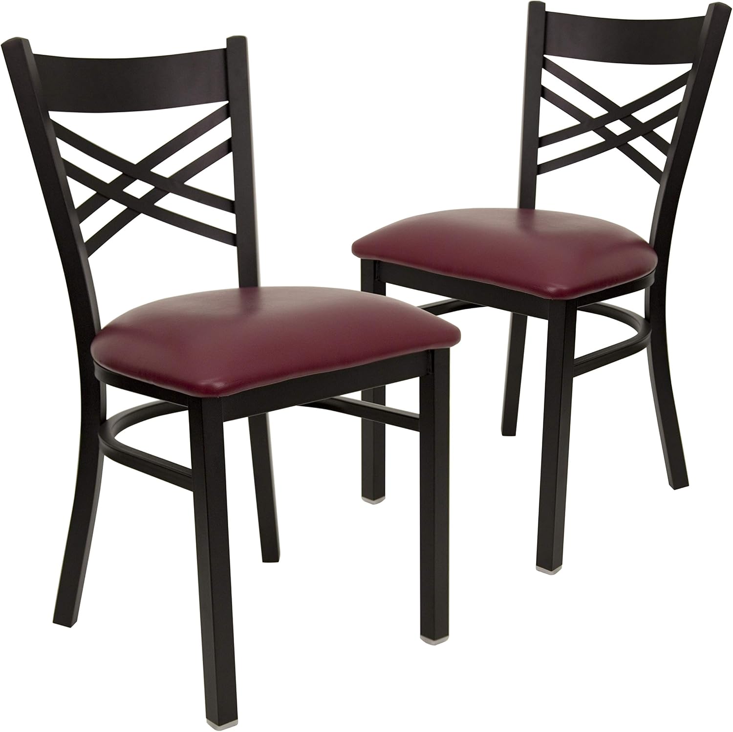 Flash Furniture 2 Pack HERCULES Series Black ''X'' Back Metal Restaurant Chair - Burgundy Vinyl Seat