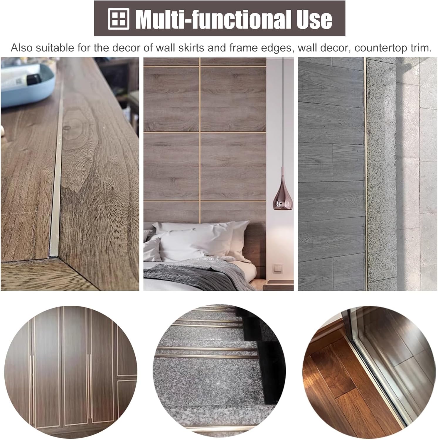 ZIMGOD Floor Transition Strip Brushed Brass Bar, Square/Rectangular Threshold Gap Strip, Tile to Wood Floor Seam Cover, Doorway Bedroom Bathroom Edge Trim(10x20mm (3/8' x6/8'))