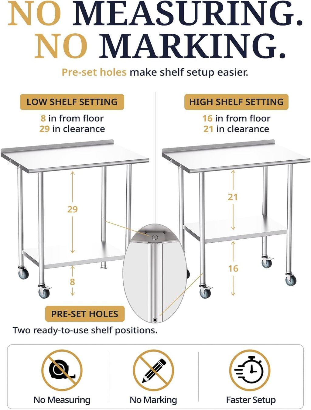 Atelicf All-Stainless Steel Prep Table, 30 x 36 Inch, with Rounded-Corner Backsplash, Casters and Adjustable Undershelf, Heavy-Duty Build for Outdoor Use, Restaurants, Kitchens, Gardens, and Garages