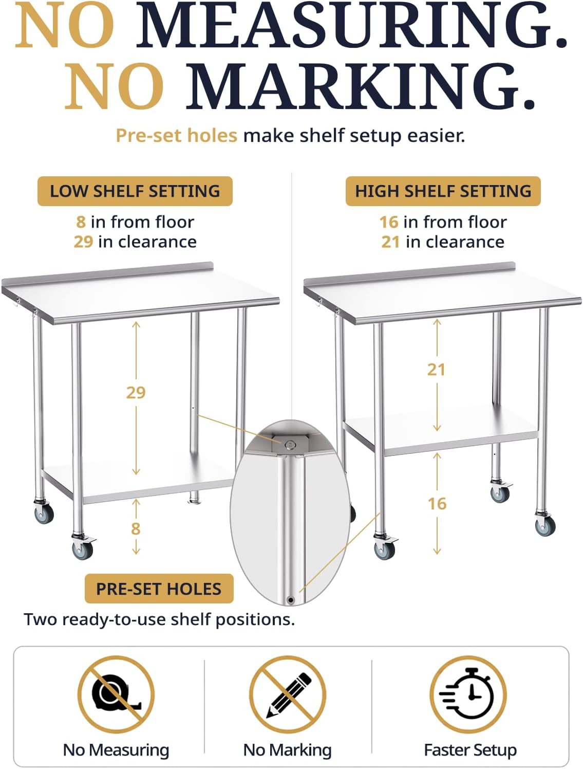Atelicf All-Stainless Steel Prep Table, 30 x 36 Inch, with Rounded-Corner Backsplash, Casters and Adjustable Undershelf, Heavy-Duty Build for Outdoor Use, Restaurants, Kitchens, Gardens, and Garages
