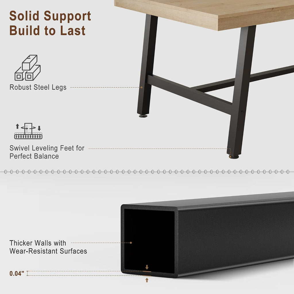 70' Large Dining Table for 6-8 People, Rustic Industrial Farmhouse Kitchen Table, Rectangle Wooden Dining Room Table with Heavy-Duty Metal Frame, Stable & Waterproof for Home, Kitchen, Dining Room