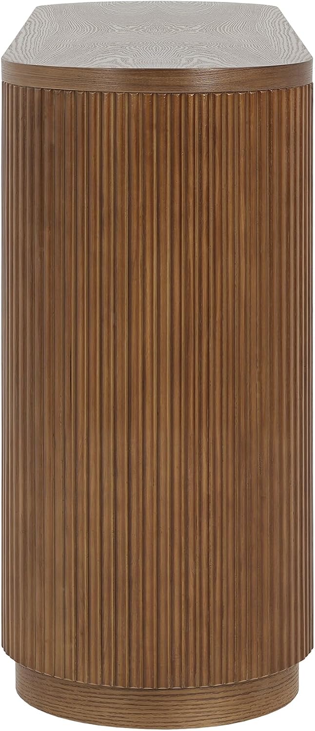 Modern Curved Console Table 59-Inch Oval Fluted Entry Sofa Table with Open Storage Shelves for Living Room Entryway Hallway Furniture, Brown