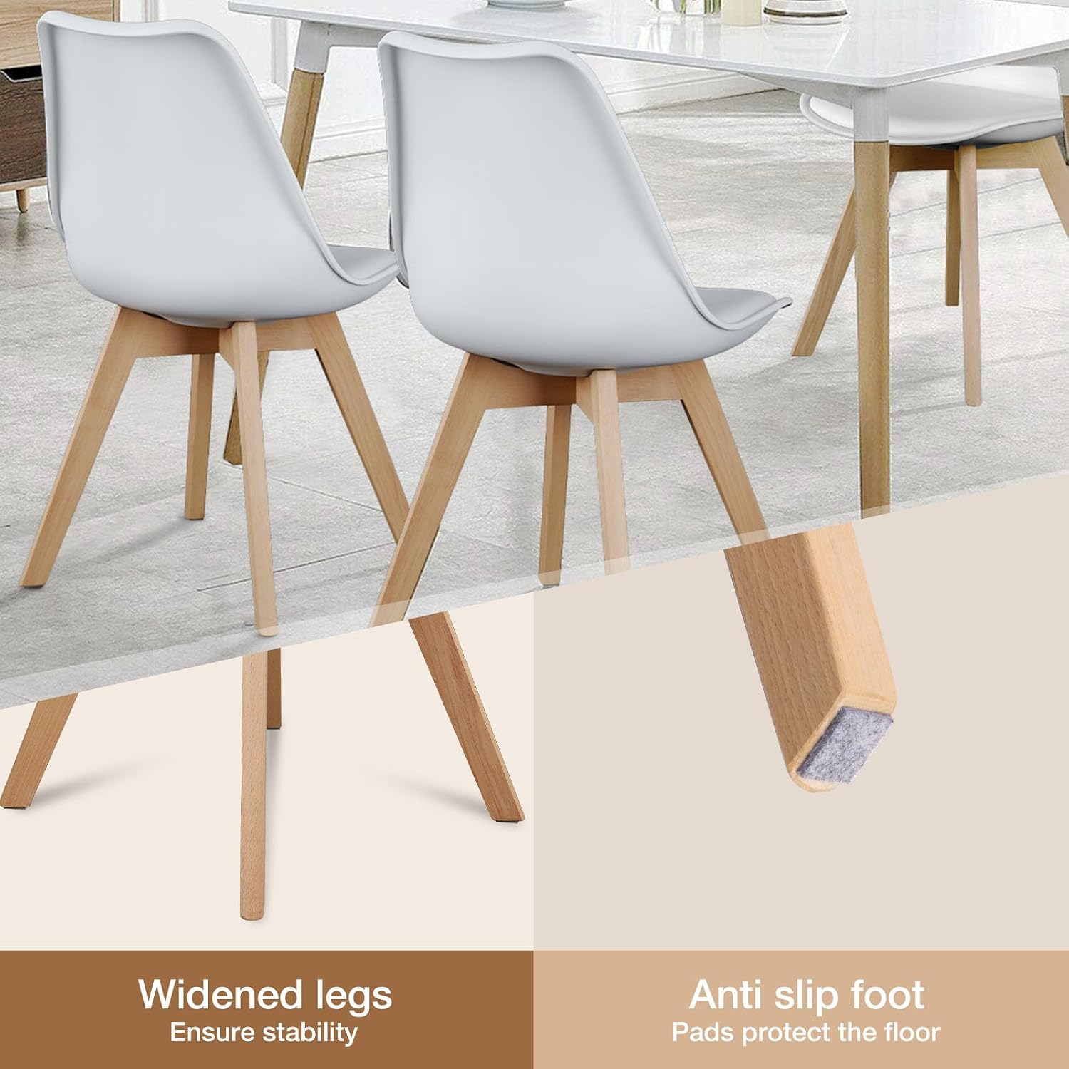 OLIXIS Dining Chairs Set of 4, PU Leather Upholstered Kitchen Chairs with Solid Wood Legs, Mid Century Modern Accent Chairs for Living Room, Bedroom, Patio, White