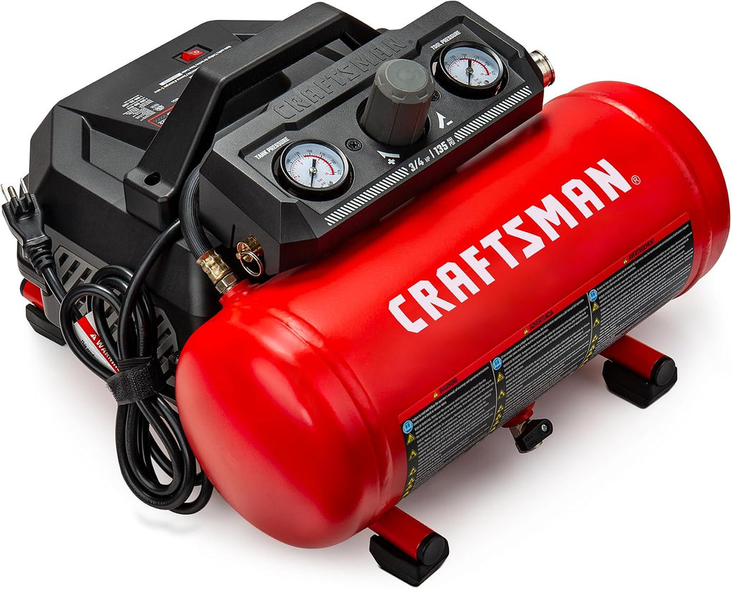 CRAFTSMAN Air Compressor, 1.5 Gallon, 3/4 HP, Max 125 PSI, 1.5 CFM@90psi, Fast Fill Air Compressor, Oil-Free, Portable Air Compressor for DIY Workshop,Spray Painting, Tire Inflation