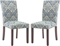 COLAMY Upholstered Parsons Dining Chairs Set of 2, Fabric Dining Room Kitchen Side Chair with Nailhead Trim and Wood Legs - Blue/White Flower