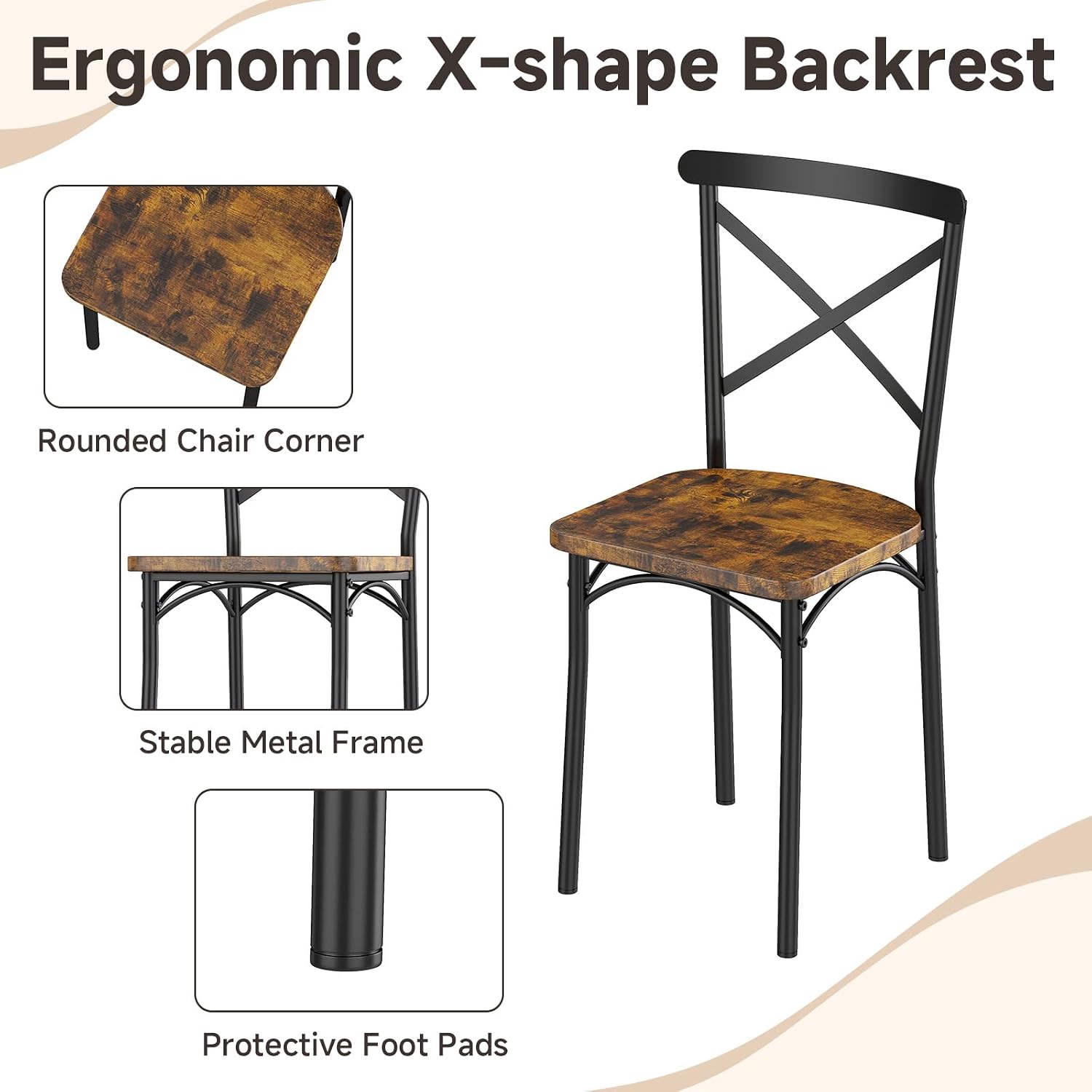 Zevemomo 7-Piece Dining Table with Chairs Set, Rectangular Metal Frame Table with 6 Chairs, Kitchen Table Chairs Set of 6, Wooden Farmhouse Dining Table Set for Dining Room and Living Room, Brown