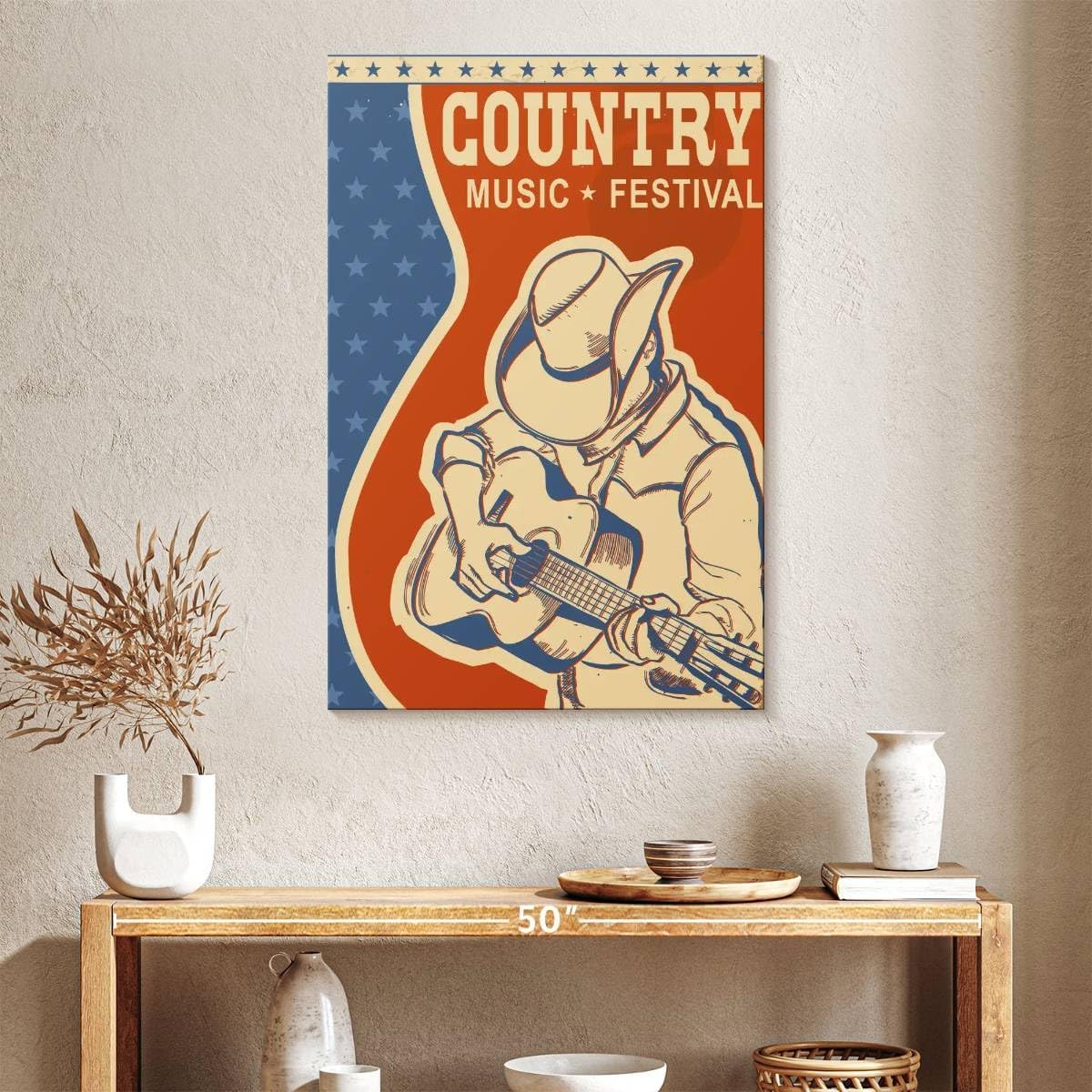 ElephantStock - Country Music Poster Wall Art - Vertical Canvas Wall Art - Living Room Wall Decor - Digital Art Music Canvas Art - Brown And Beige Decor - 26' x 39'