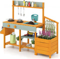HONEY JOY Mud Kitchen, Cedar Wood Pretend Play Kitchen for Toddlers, Plant Growing Box & Trellis, Real Faucet w/Running Water, Sink, Accessories, Outdoor Kids Kitchen Playset for Garden Fun(Yellow)