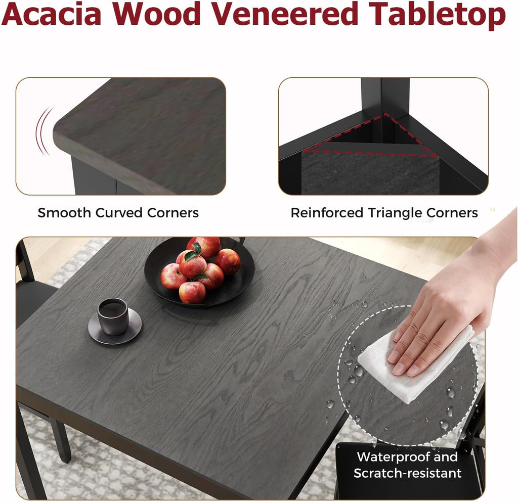 Tangkula Mid-Century Modern Dining Table Set for 2, Wooden Kitchen Table & 2 Chairs with Padded Seats, 3-Piece Compact Dining Set for Small Spaces, Kitchen, Living Room (Grey+Black)