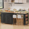 83' Expandable Kitchen Island on Wheels with Storage & Dining Table, Mobile Kitchen Cart with Cabinet, 3 Shelves & Drawers, Black (Extends from 48.4' to 82.6') (Black)