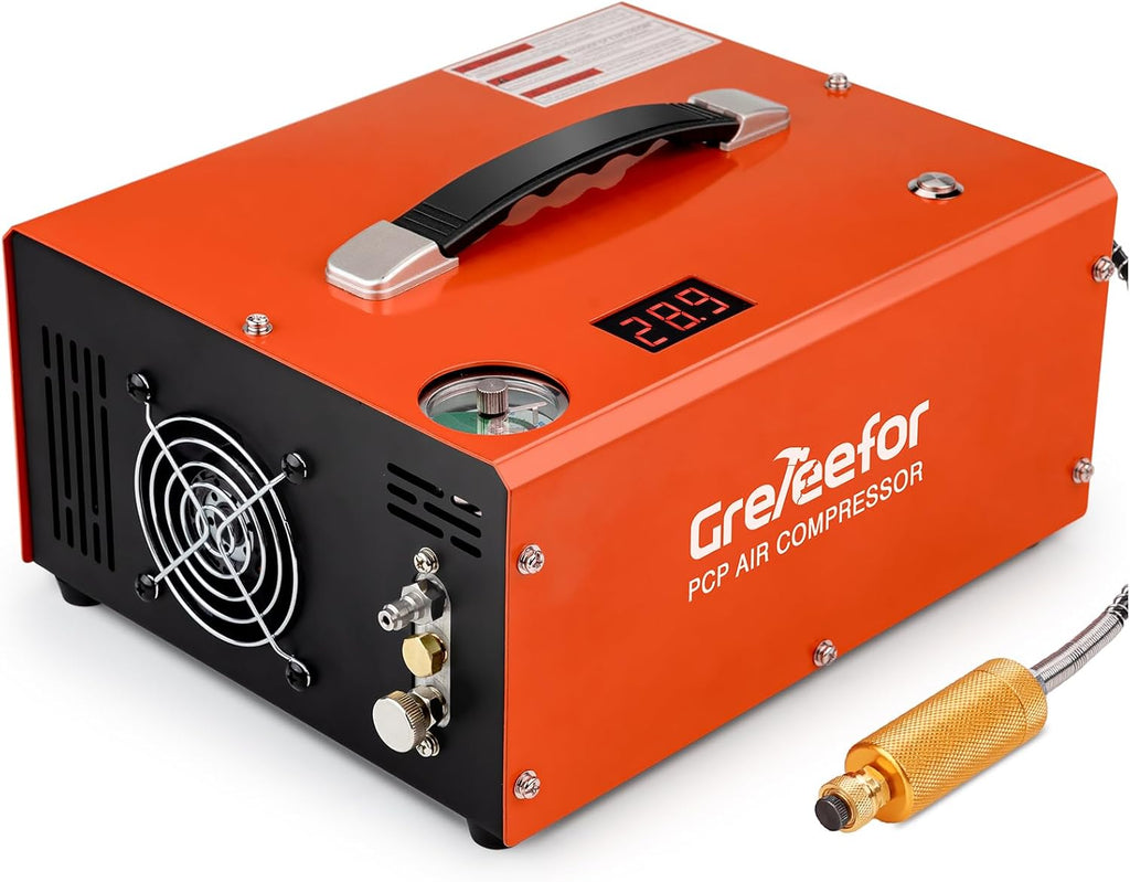 PCP Air Compressor 4500Psi/30Mpa, 350W Oil-Free Fast Fill Pump with Auto Shut-Off, Dual Power 12V DC & 110V/220V AC, Portable Air Pump Paintball, Air Rifle, Airguns HPA Tanks(Compact)