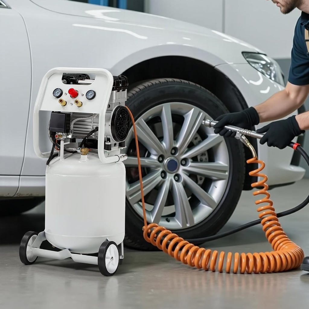 Albott 10 Gallon Electric Air Compressor, 1.8 HP Vertical Wheeled Tank | Oil-Free Air Compressor with Copper Motor 115 PSI Max Pneumatic Tool Tire Inflation Use