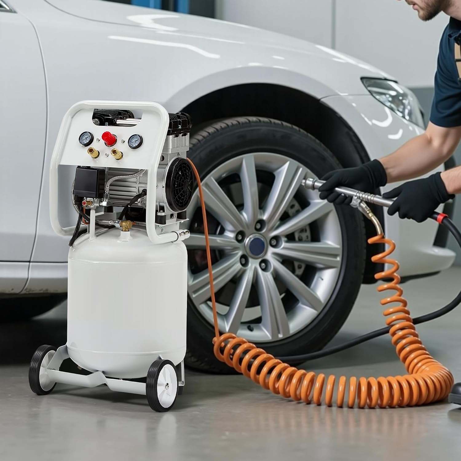 Albott 10 Gallon Electric Air Compressor, 1.8 HP Vertical Wheeled Tank | Oil-Free Air Compressor with Copper Motor 115 PSI Max Pneumatic Tool Tire Inflation Use