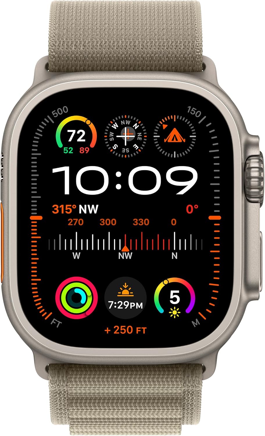 Apple Watch Ultra 2 [GPS + Cellular, 49mm] Titanium Case with Olive Alpine Loop, Medium (Renewed)
