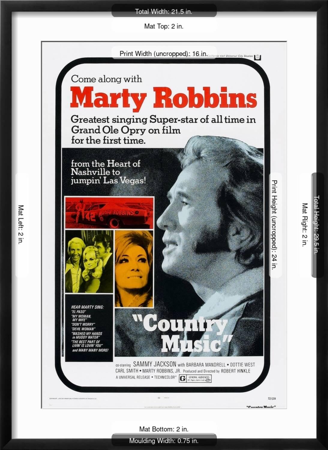 ART.COM Wall Art Print Country Music, Marty Robbins, Tammy Wynette, 1972 on Black Frame, 21' x 29'