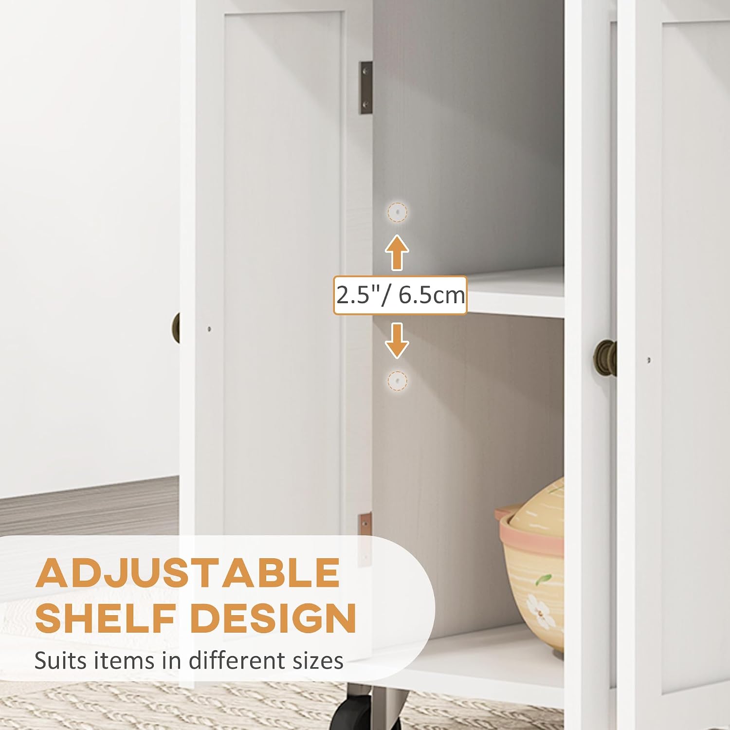 HOMCOM Kitchen Island Cart with Solid Wood Top, 44' Mobile Kitchen Island Table on Wheels with Storage Cabinets, 2 Drawers, Adjustable Shelves, Spice Rack & Towel Bar for Dining Room, Distressed White