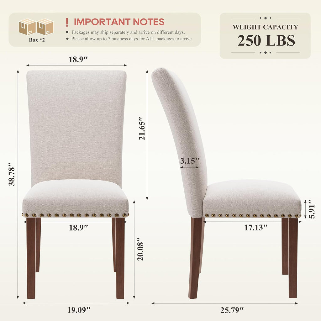 COLAMY Upholstered Dining Chairs Set of 4, Parsons Style Linen Beige Accent Chairs with High Back, for Round Kitchen Table or Small Dining Room – Comfortable & Stylish