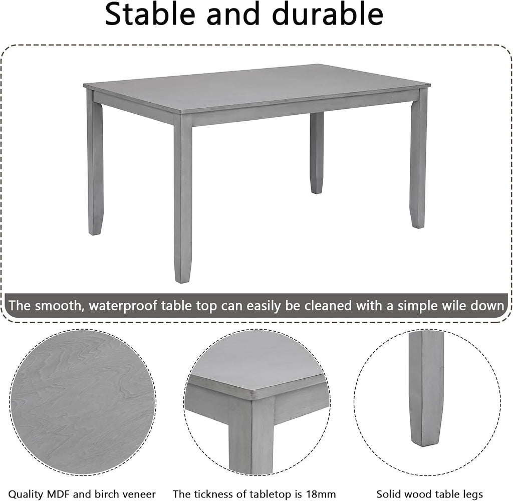 Harper & Bright Designs Modern 7-Piece Dining Set,58.5' Solid Wood Table & 6 Padded X-Back Style Chairs, Grey for Kitchen/Dining Room, 6-Person Seating