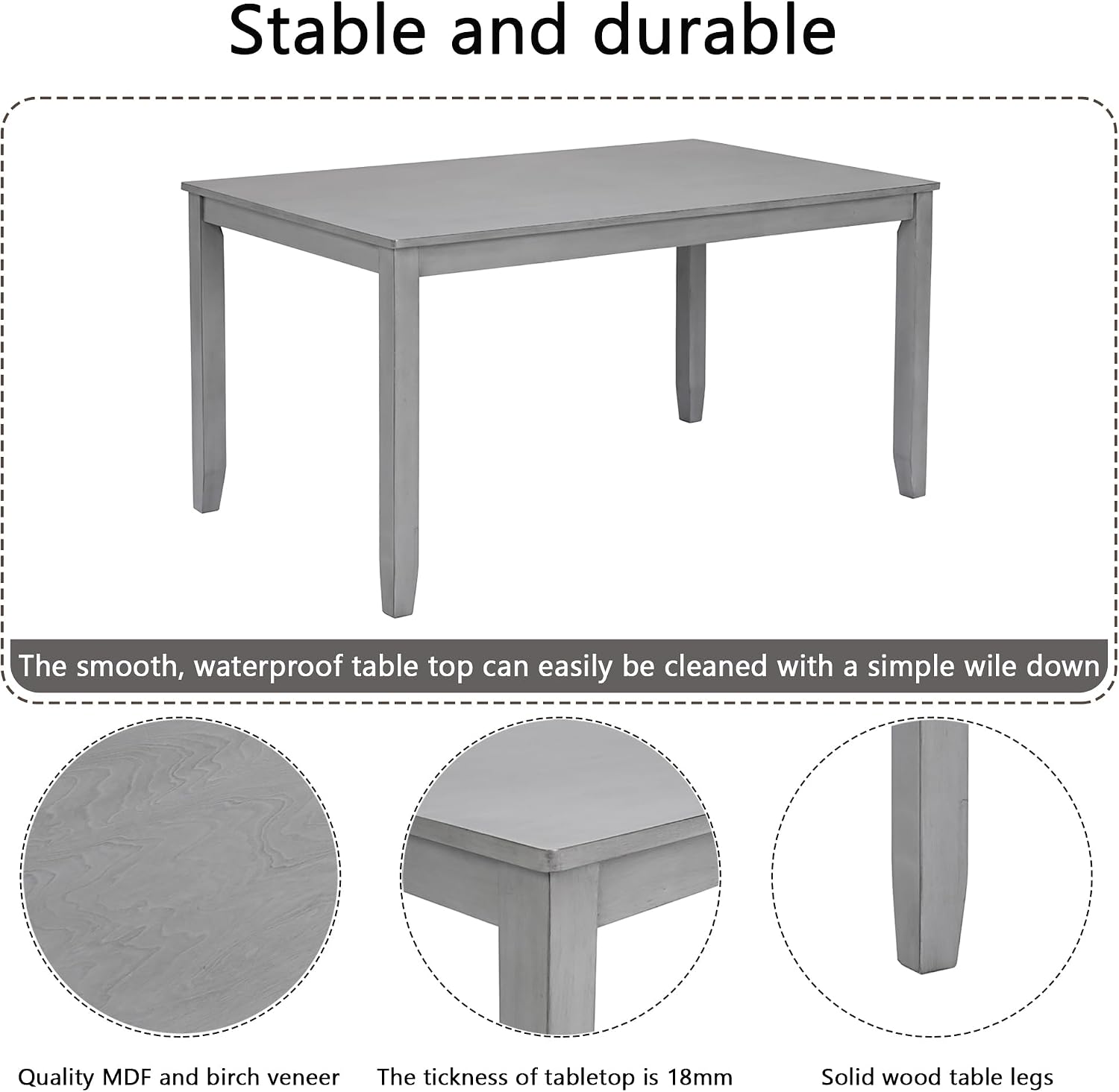 Harper & Bright Designs Modern 7-Piece Dining Set,58.5' Solid Wood Table & 6 Padded X-Back Style Chairs, Grey for Kitchen/Dining Room, 6-Person Seating