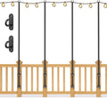 4Pack String Light Poles - Stainless Steel 6.5FT Deck Lights Poles with 4 wall Hooks for Outdoor Light, String Lights, with SS Screws for Wood Posts Deck Decor (Black)