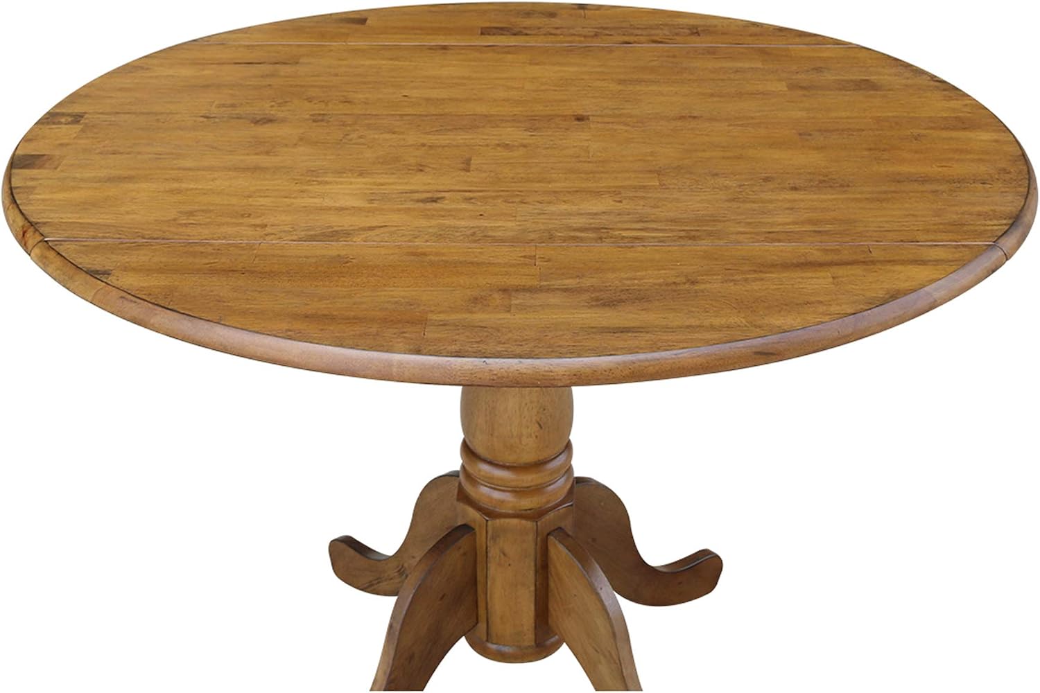 42' Round Dual Drop Leaf Pedestal Dining Table Solid Wood, Easy Assembly, Sturdy Parawood, Kitchen/Dining Room, 29.5'H x 42'W x 42'D, 20mm Thickness Top, Includes Two 9' Drop Leaves