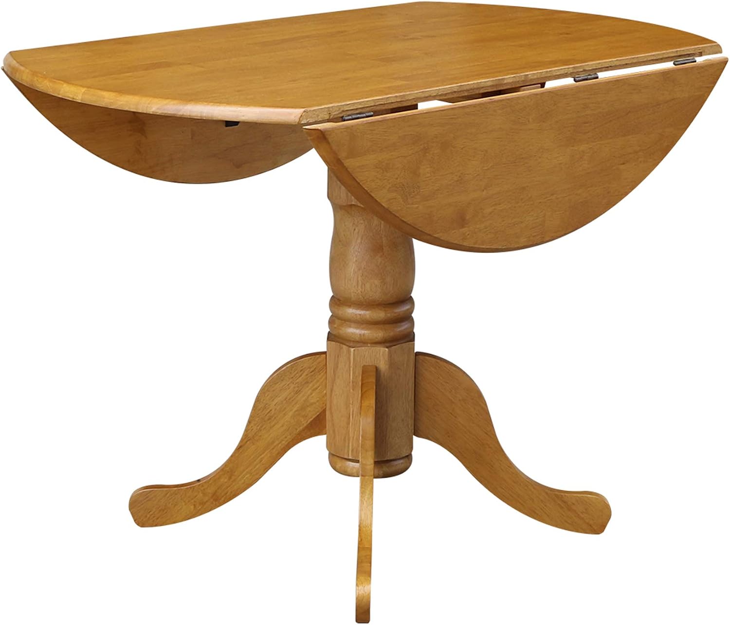 IC International Concepts, 42' Round Dual Drop Leaf Pedestal Dining Table, Solid Real Wood, Sturdy Parawood, Dimensions 42'D x 42'W x 29.5'H, 20mm thickness, 40lbs Weight Capacity, Oak