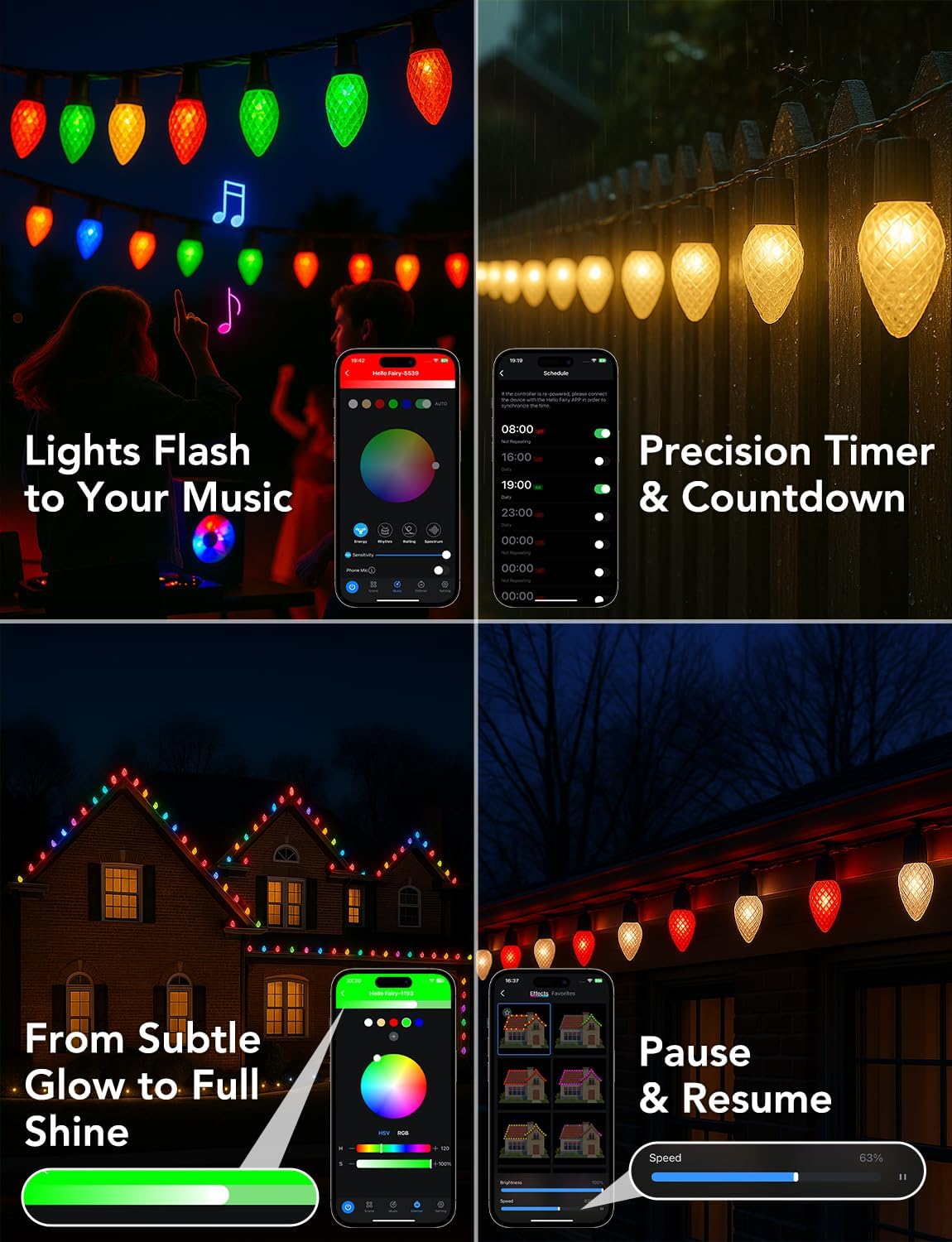 LED C9 Christmas Lights Outdoor,100FT 150 LEDs,App Remote Controlled RGB Smart String Lights with DIY,Music Sync & Timer,108 Modes,Waterproof & Extendable for Roofline,House,Xmas Tree,Halloween Decor