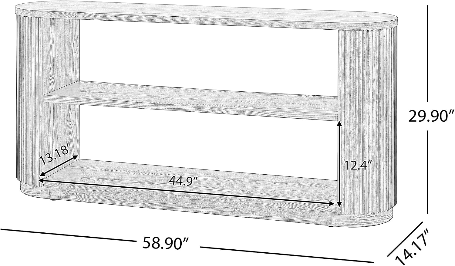 Modern Curved Console Table 59-Inch Oval Fluted Entry Sofa Table with Open Storage Shelves for Living Room Entryway Hallway Furniture, Natural