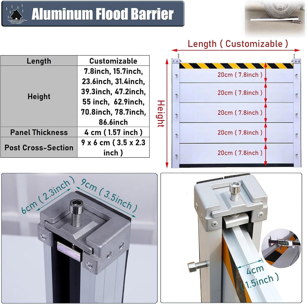 LXLZYXSF Custom Removable Water Blocker for Flooding, Flood Prevention Barrier Heavy Duty Aluminum Reusable, Doorways Flood Defense Panels Modular Units