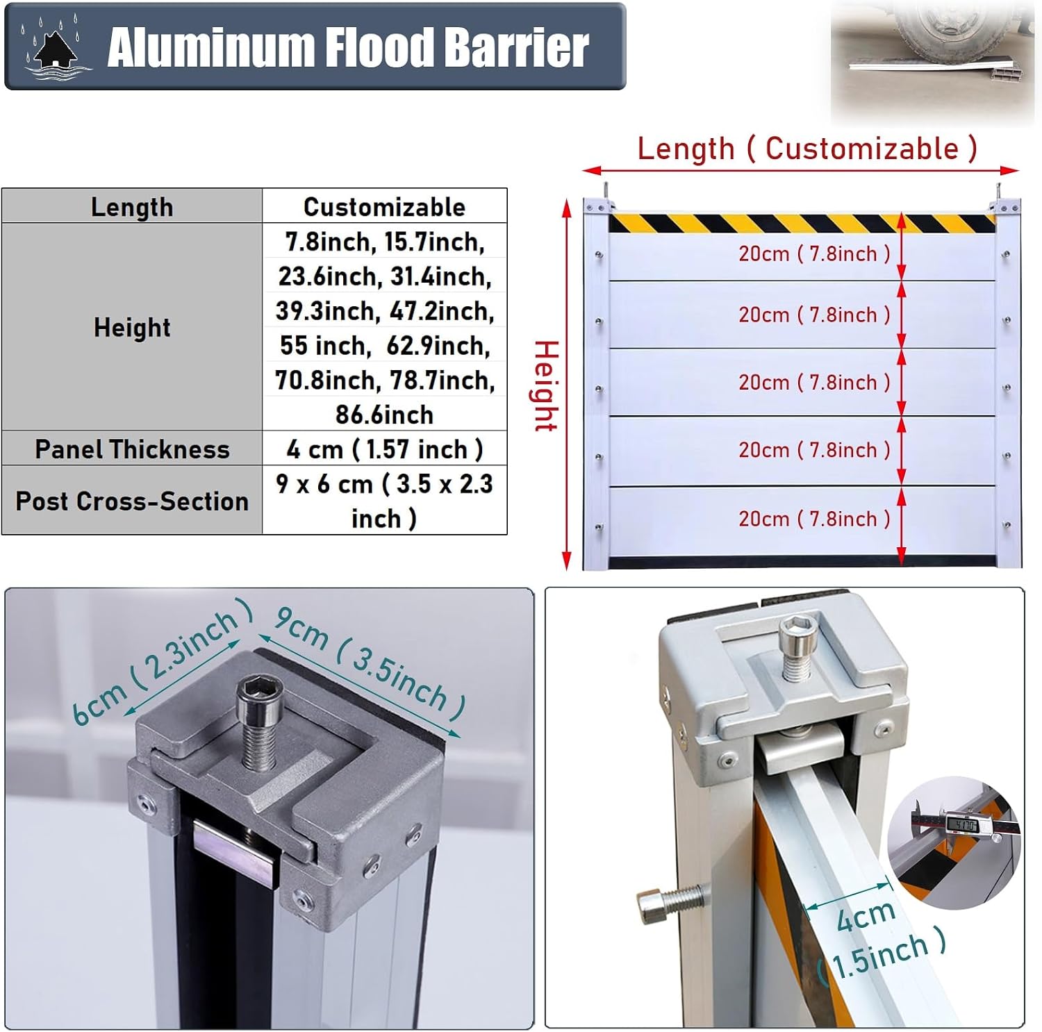 LXLZYXSF Custom Removable Water Blocker for Flooding, Flood Prevention Barrier Heavy Duty Aluminum Reusable, Doorways Flood Defense Panels Modular Units