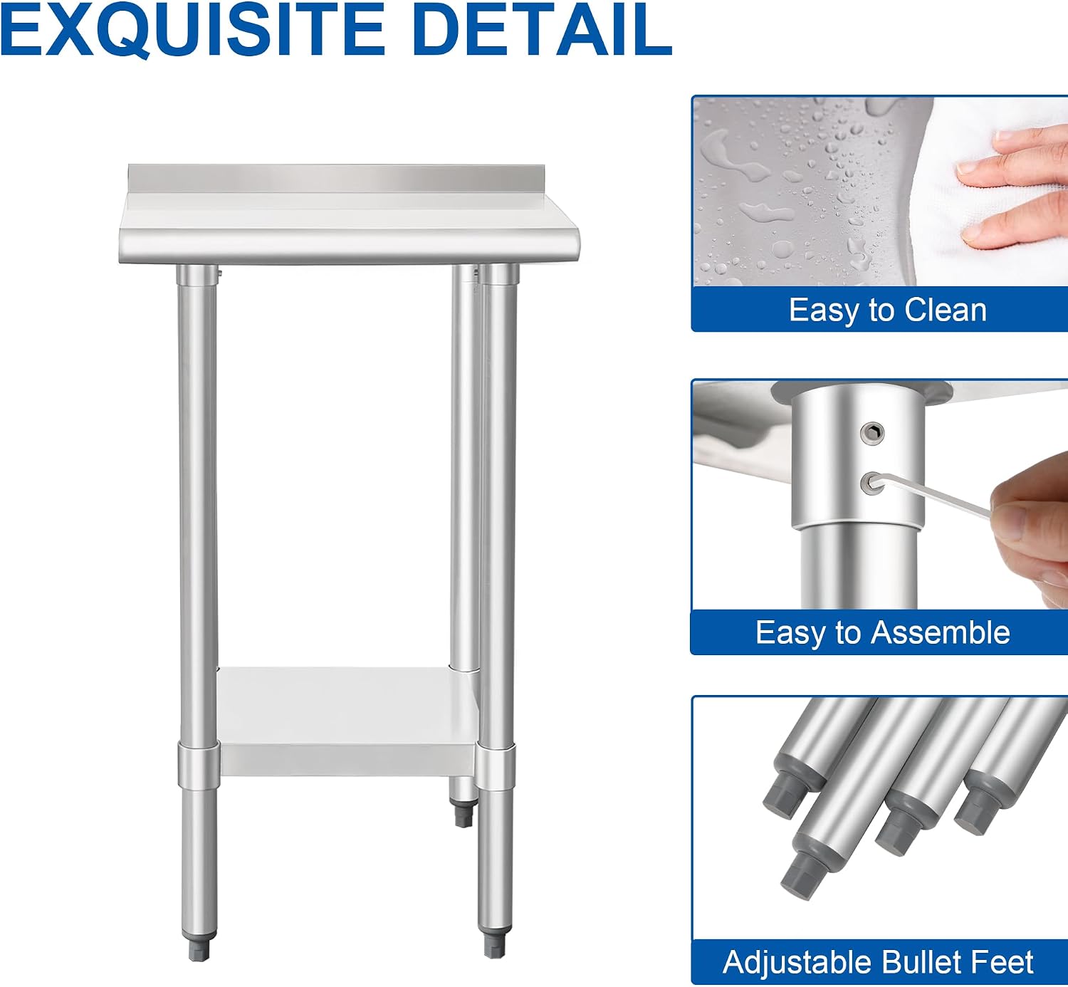 HARDURA Stainless Steel Commercial Work Table Prep Work Metal Table 14×24 Inches with Undershelf and 2' Backsplash Heavy Duty NSF 430 for Kitchen Food Prep