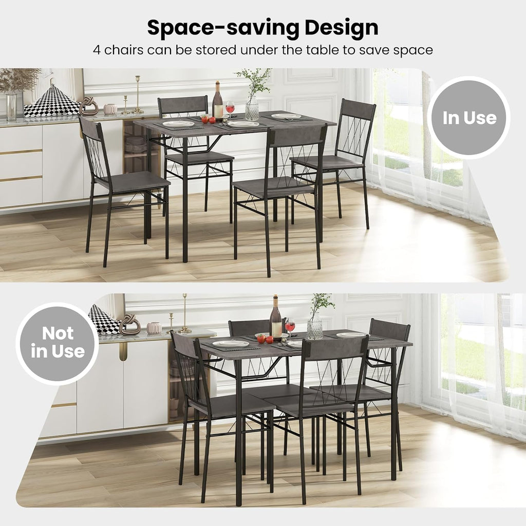 Giantex 5-Piece Breakfast Nook Set, 4 Dining Chairs, Metal Frame, Space-Saving Dinette Table Set for 4, Small Place, Kitchen Table Chairs Set of 4 (Cement Grey)