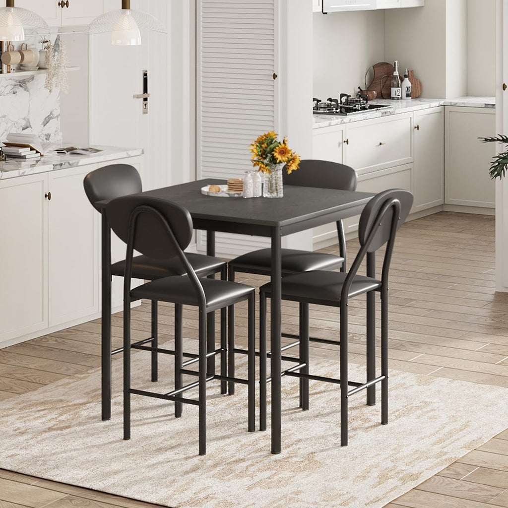 EROMMY Dining Table Set for 4, Modern Kitchen Table and Chairs with PU Leather Upholstery, Wood Dining Table with Chairs for Small Space, Dining Room, Gray