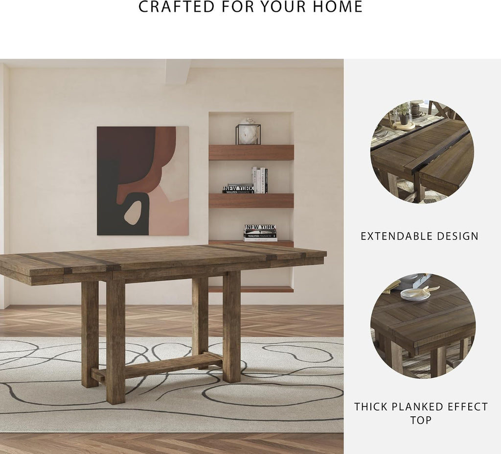 Signature Design by Ashley Moriville Rustic Farmhouse Counter Height Dining Extension Table, Separate Extension Leaves, Seats 8, Wood, 36' W x 86' D x 36' H, Brown