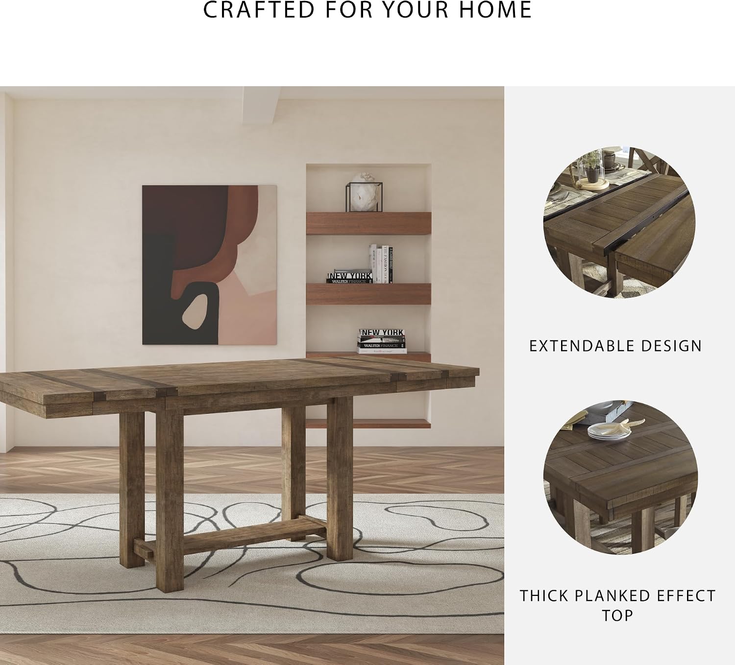 Signature Design by Ashley Moriville Rustic Farmhouse Counter Height Dining Extension Table, Separate Extension Leaves, Seats 8, Wood, 36' W x 86' D x 36' H, Brown