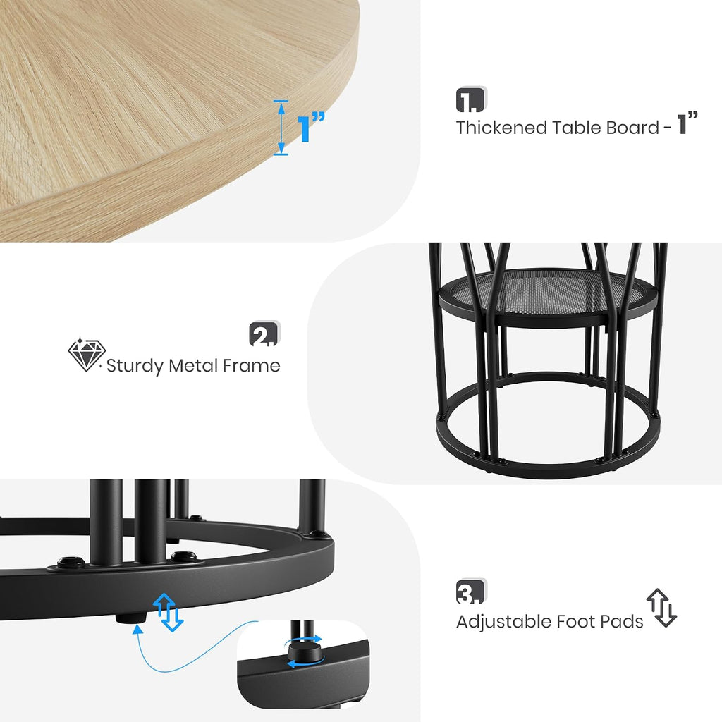 Garvee Round Dinning Table for 4-6 - 47' Circle Dinner Table with Storage Shelf & Sturdy Metal Frame, Modern Breakfast Tea Desk for Kitchen, Living Room, Apartment, Office, Natural
