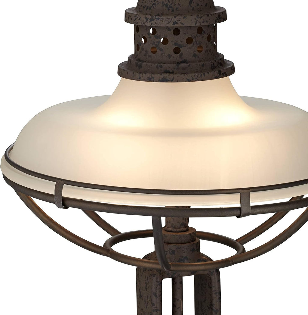 Franklin Iron Works Rustic Western Industrial Table Lamp with Dimmer and USB Charging Port 26.5' High Rust Bronze Metal Open Cage Half-Dome Glass Shade Living Room Bedroom House Bedside Nightstand