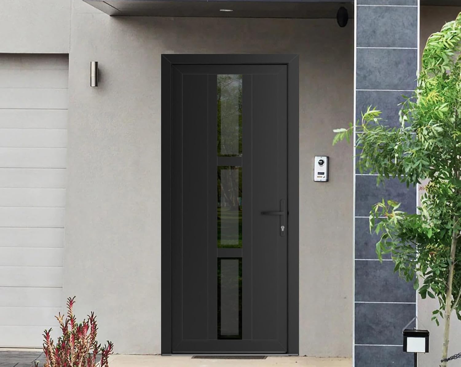 VDOMDOORS Front Exterior Prehung Metal-Plastic Door Mirrored-Clear Glass | Manux 8112 Matte Black | Residential Doors Entrance Patio Garage W36 x H80 Left-Inswing