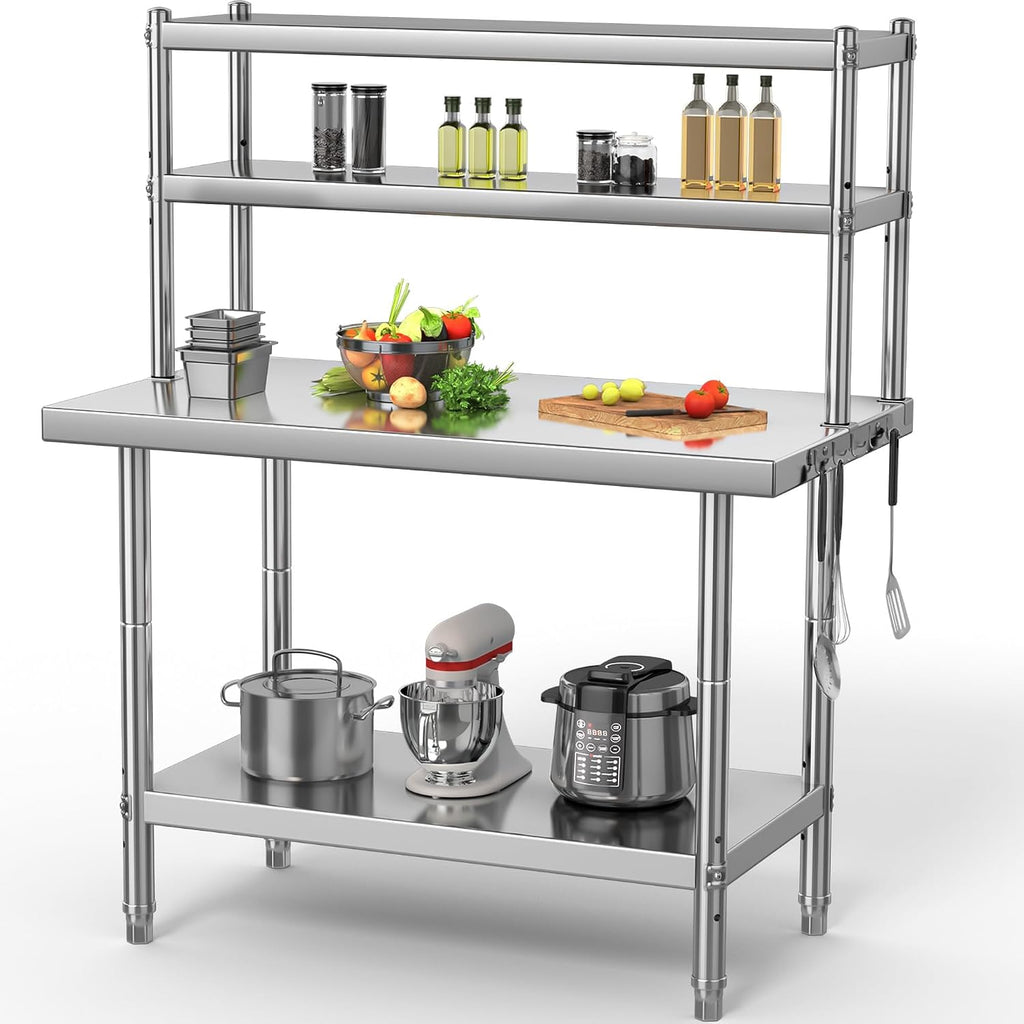 YITAHOME NSF Stainless Steel Table with Overshelves, 30' X 24' Work Table with 30' X 12' Shelf, Metal Table Prep Table for Home Kitchen Restaurant Garage Warehouse