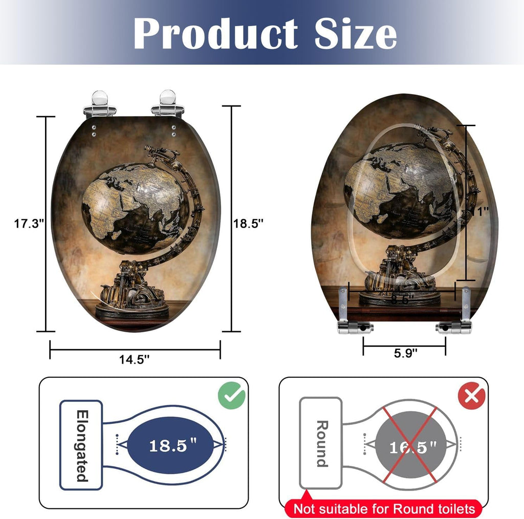 Elongated Toilet Seat World map map Resin Toilet Seat Slow Quiet Close with Quick-Release Hinges Toilet Seat with Cover Easy to Clean Install