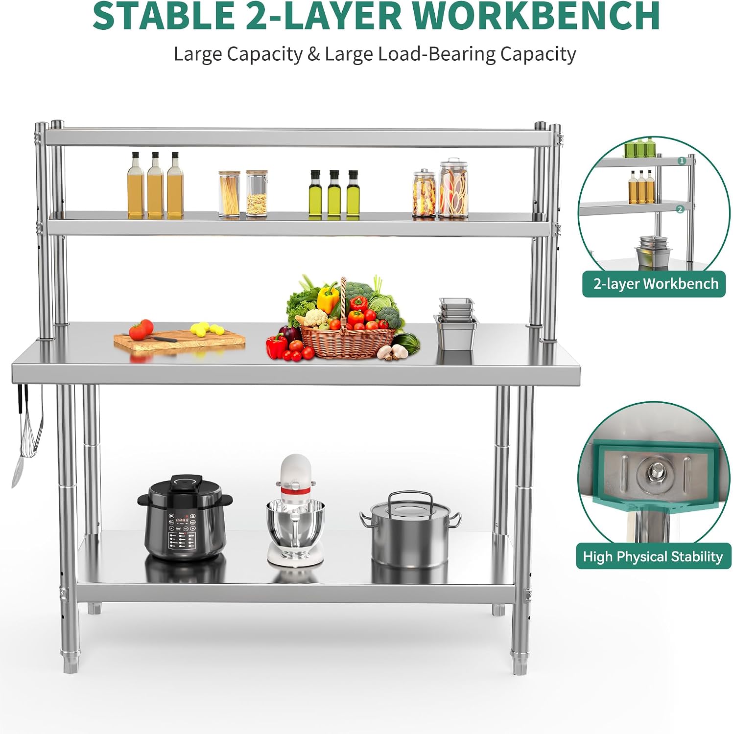 YITAHOME NSF Stainless Steel Table with Overshelves, 42' X 24' Work Table with 42' X 12' Shelf, Metal Table Prep Table for Home Kitchen Restaurant Garage Warehouse
