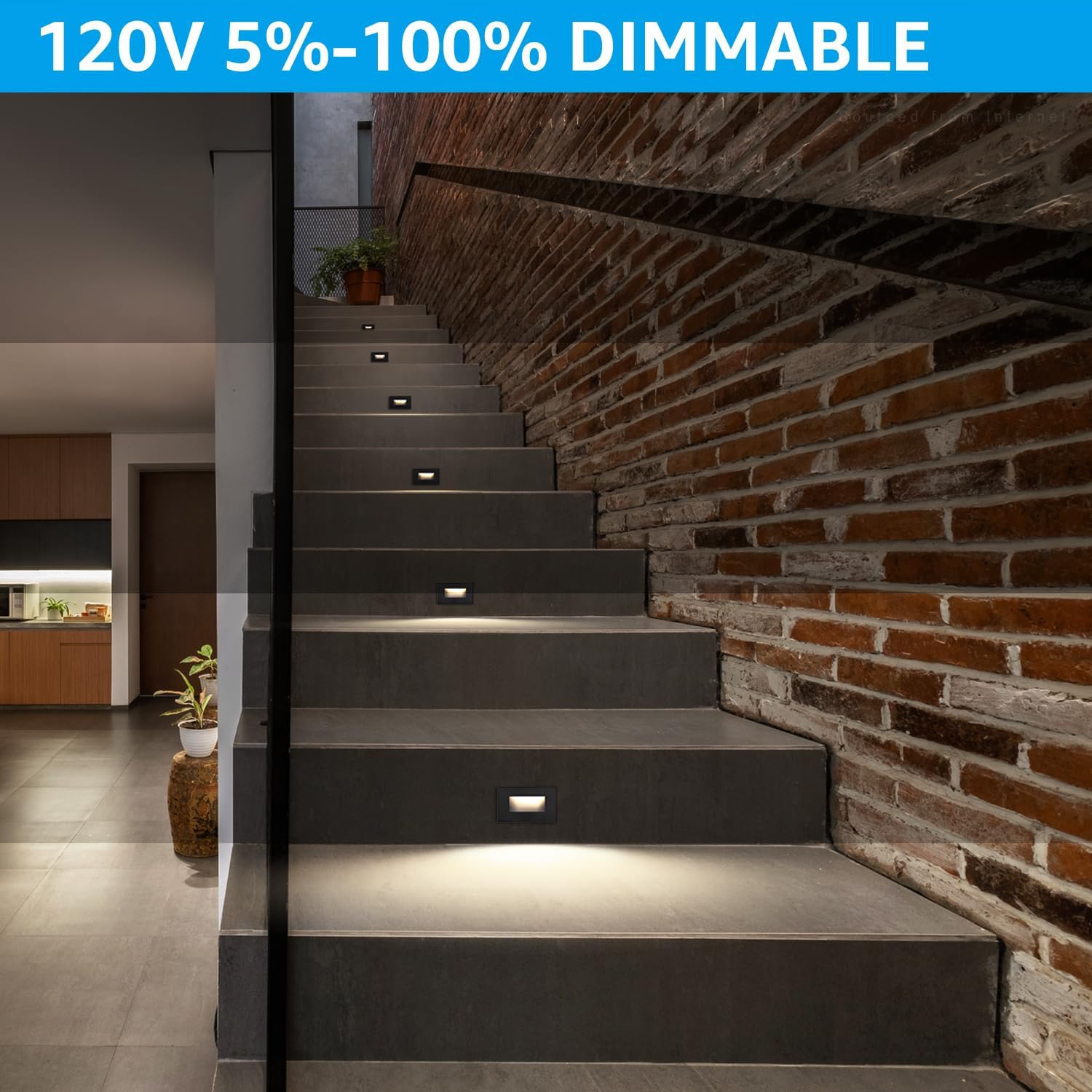 LEONLITE 12-Pack 5CCT 120V LED Step Lights, 3.5W 5%-100% Dimmable Stair Lights Indoor Outdoor Wet Location, CRI90, ETL, Aluminum, 150LM, Horizontal, 2700K/3000K/3500K/4000K/5000K, Black