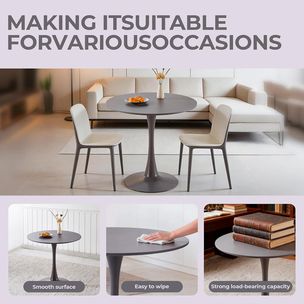 31.5' Tulip Table for 2-4 Persons Modern Round Dining Room Table, Mid-Century Modern Grey Small Kitchen Table with MDF Wooden Top, Leisure Coffee Table for Living Room, Dining Room, Office