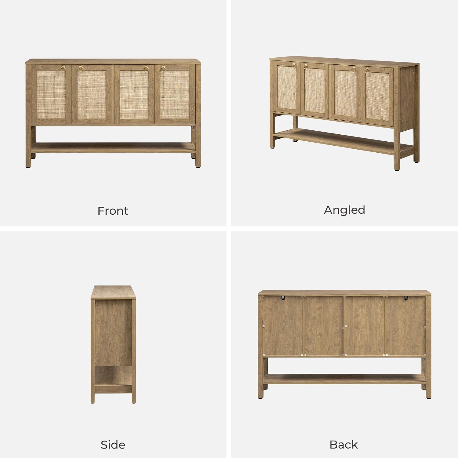 SICOTAS 55' Cherry Sideboard Buffet Cabinet with Rattan Doors, Rustic Farmhouse Coffee Bar Cabinet with Open Shelf, Warm Wood Credenza & Console Table for Kitchen, Dining Room, Entryway